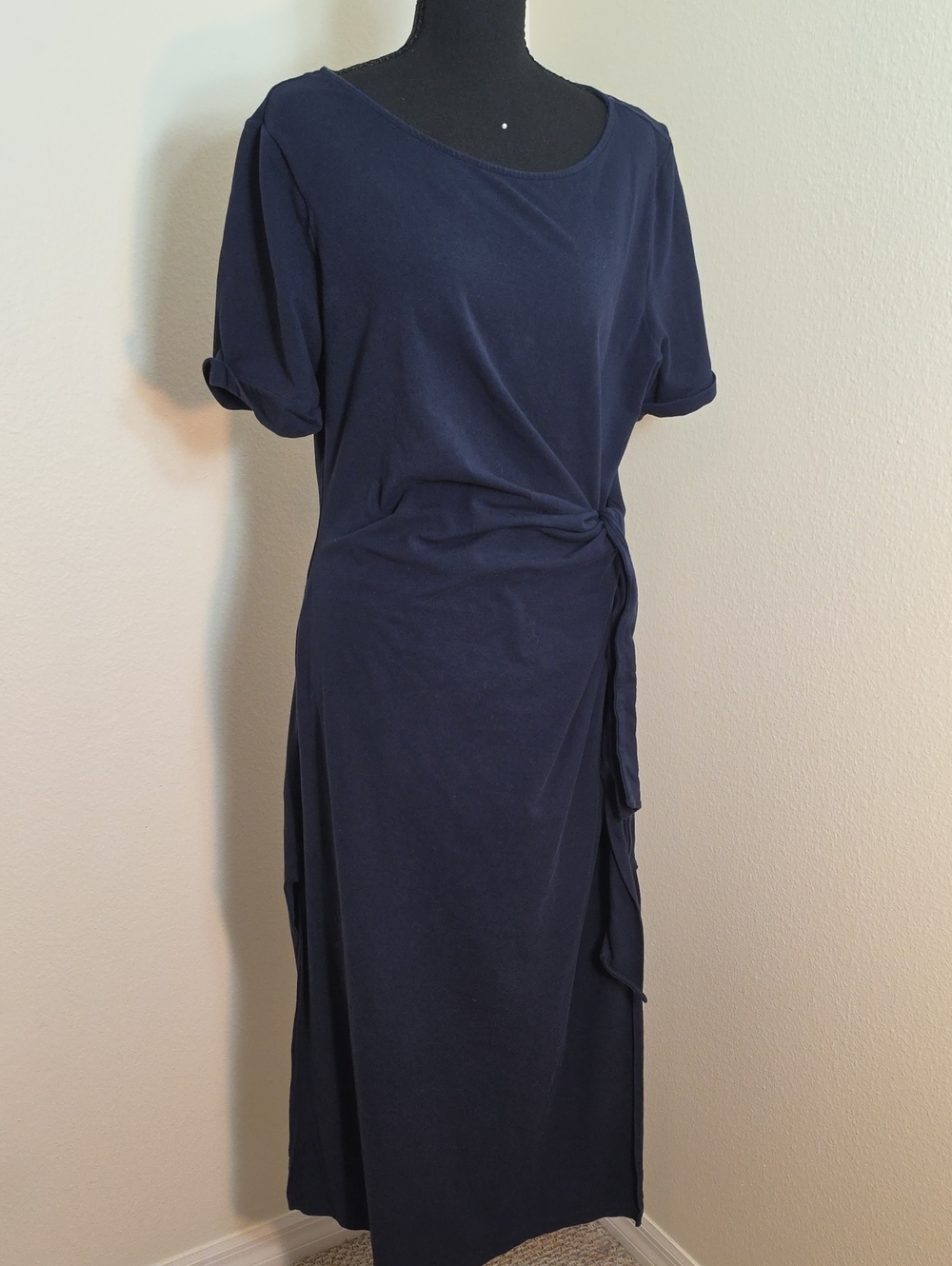 DKNY Navy Side-Twist Midi Dress